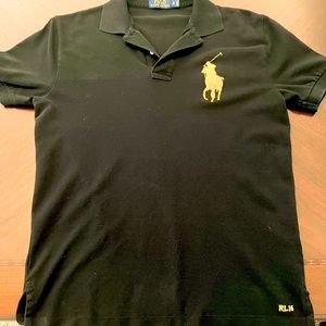 Ralph Lauren polo. Black with gold big polo pony. Size Small. SHARP!